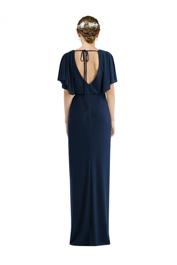 Discount Open Back Short Sleeves Draped Tulip Skirt Maxi Spandex Bridesmaid Dress / Prom Dress UK