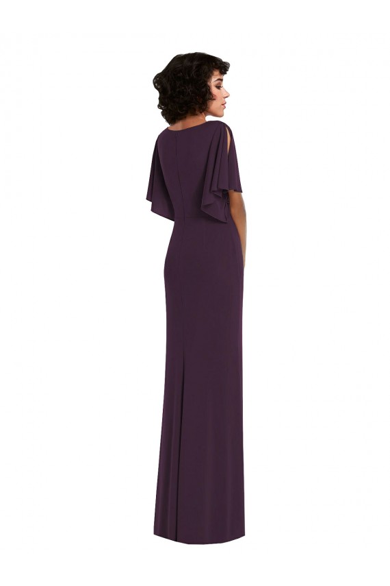 Discount Faux Wrap Split Sleeves Formal Maxi Spandex Bridesmaid Dress / Prom Dress with Cascade Skirt UK