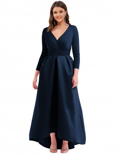 Discount Long Sleeves Wrapped Formal Spandex Bridesmaid Dress / Prom Dress with High Low Full Skirt and Pockets UK