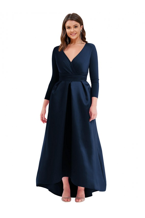 Discount Long Sleeves Wrapped Formal Spandex Bridesmaid Dress / Prom Dress with High Low Full Skirt and Pockets UK