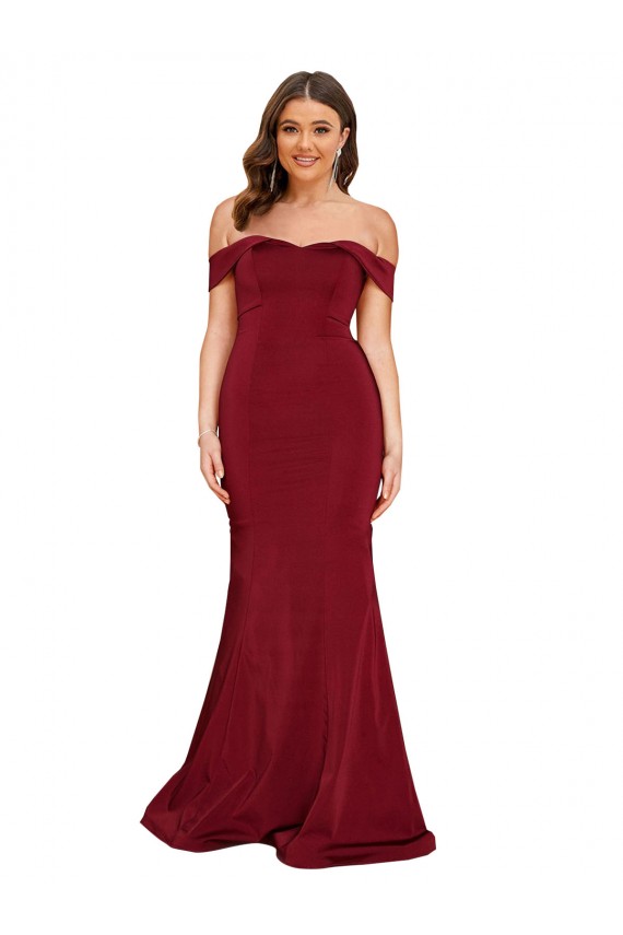 Discount Off Shoulder Sleeves Sweetheart Neckline Long Formal Spandex Bridesmaid Dress / Prom Dress UK