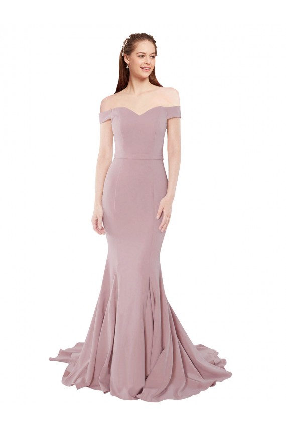 Discount Off the Shoulder Mermaid Long Sweep Train Bridesmaid Dress / Prom Dress UK