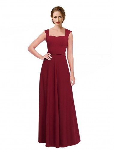 Discount Square Neck Subtle Cap Sleeeves Crepe Bridesmaid Dress / Prom Dress UK