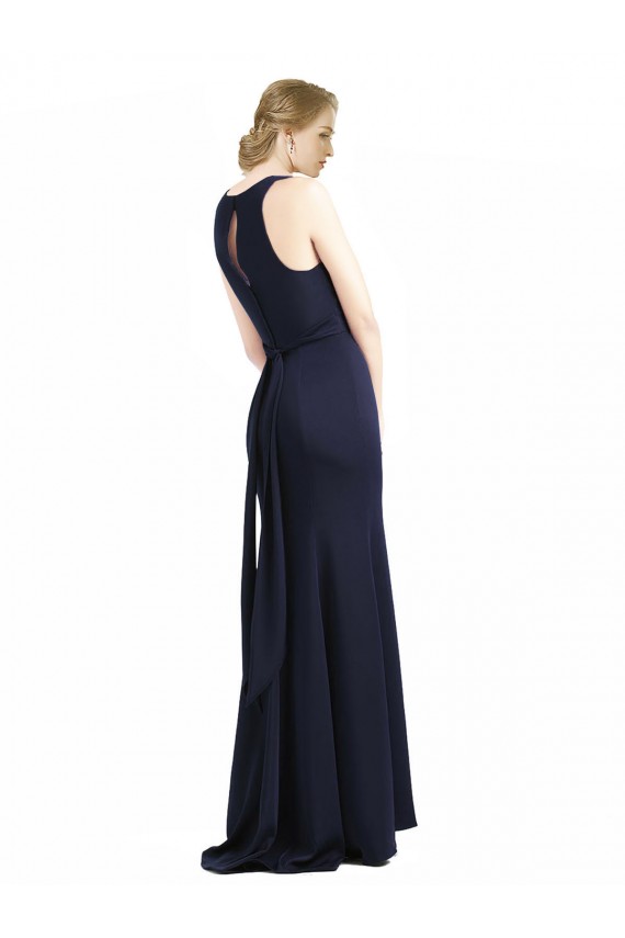 Discount High Neck Sheath Long Crepe Bridesmaid Dress / Prom Dress UK