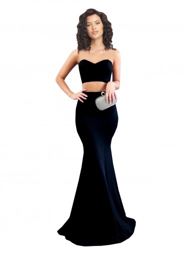 Discount Two Piece High Neck Formal Crepe Bridesmaid Dress / Prom Dress UK