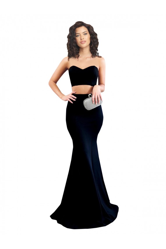 Discount Two Piece High Neck Formal Crepe Bridesmaid Dress / Prom Dress UK