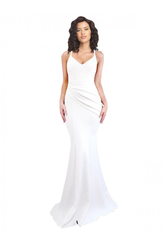 Discount Fishtail Shape Spaghetti Straps Open Back Formal Crepe Bridesmaid Dress / Prom Dress with Ruffles UK