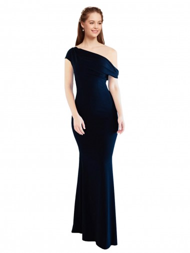 Discount Draped Off the Shoulder Fitted Formal Crepe Bridesmaid Dress / Prom Dress UK