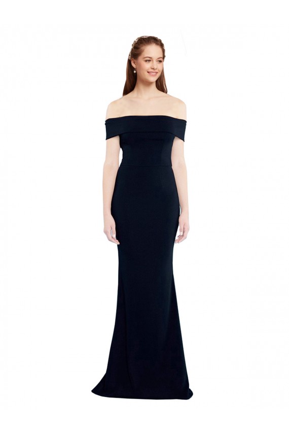 Discount Off the Shoulder Fitted Formal Crepe Bridesmaid Dress / Prom Dress with Back Cut Out UK