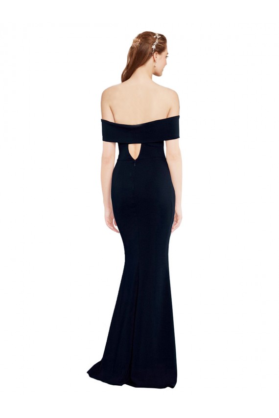 Discount Off the Shoulder Fitted Formal Crepe Bridesmaid Dress / Prom Dress with Back Cut Out UK