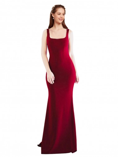 Discount Square Neckline and Backline Fitted Formal Crepe Bridesmaid Dress / Prom Dress UK