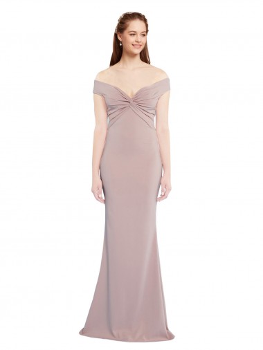 Discount Knotted Off the Shoulder Formal Crepe Bridesmaid Dress / Prom Dress with Cut-Out Back UK