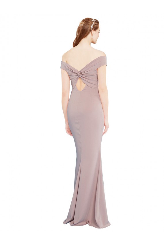 Discount Knotted Off the Shoulder Formal Crepe Bridesmaid Dress / Prom Dress with Cut-Out Back UK