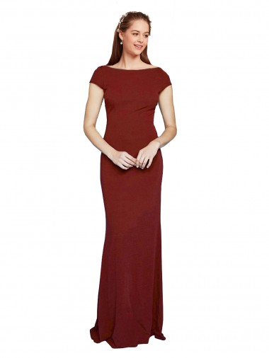Discount Cap Sleelves Mermaid Formal Crepe Bridesmaid Dress / Prom Dress Keyhole Back UK