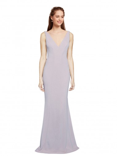 Discount Cut-Out Back V-Neckline Mermaid Formal Crepe Bridesmaid Dress / Prom Dress Keyhole Back UK