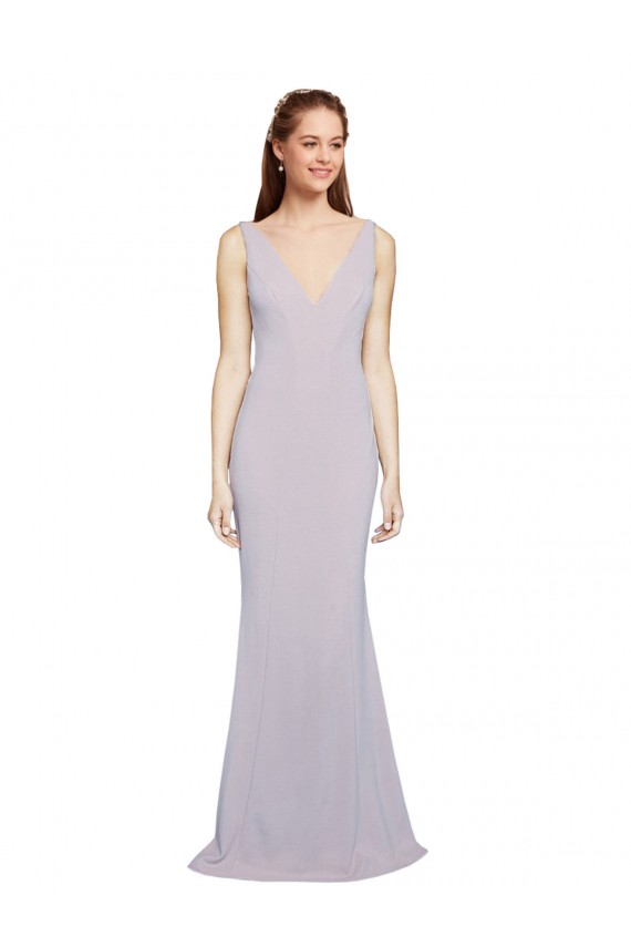 Discount Cut-Out Back V-Neckline Mermaid Formal Crepe Bridesmaid Dress / Prom Dress Keyhole Back UK