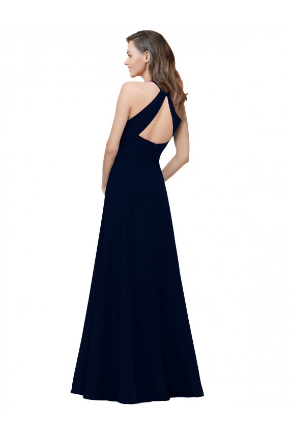 Discount High Neck Crepe Bridesmaid Dress / Prom Dress with Pleats and Keyhole Back UK