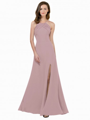 Discount High Neck Crepe Bridesmaid Dress / Prom Dress with Pleats and Keyhole Back UK