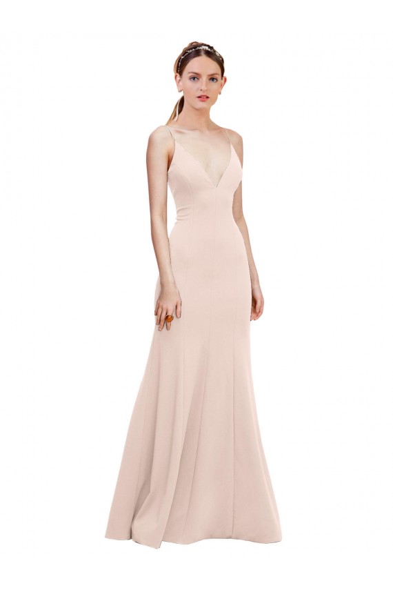 Discount Deep V-Neck and Back Long Formal Crepe Bridesmaid Dress / Prom Dress UK