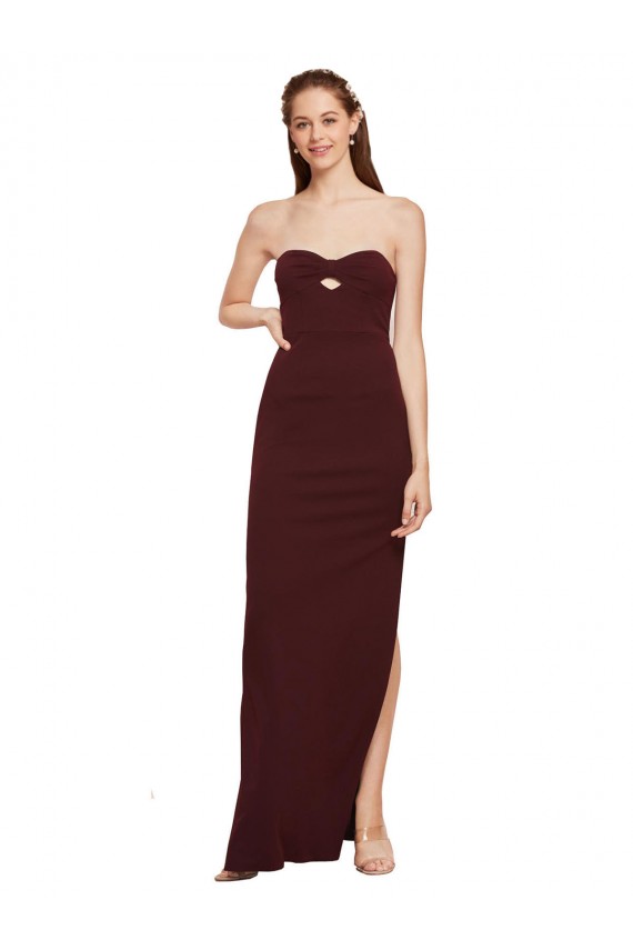 Discount Twisted Strapless Keyhole Long Formal Crepe Bridesmaid Dress / Prom Dress with Slit UK