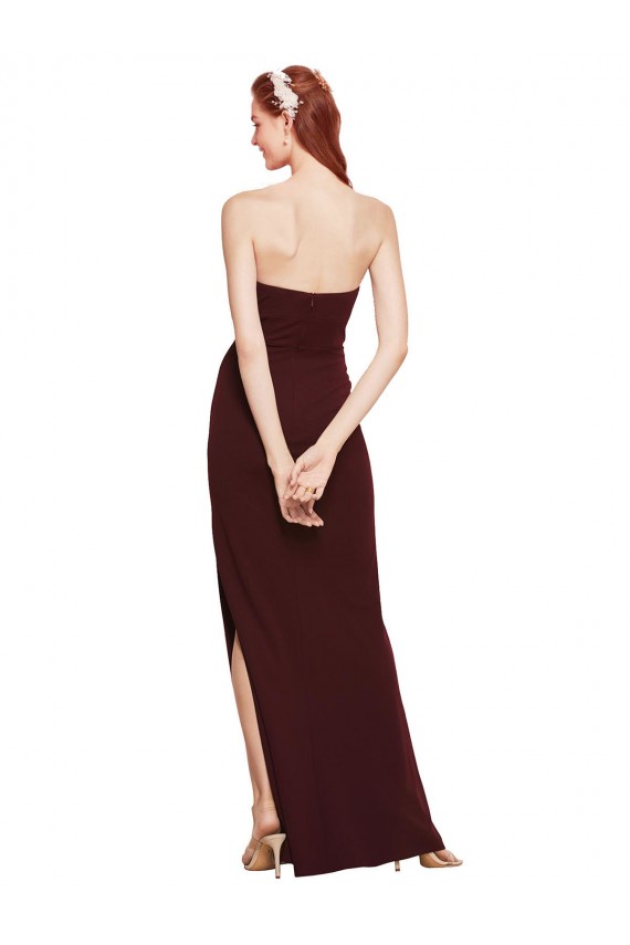 Discount Twisted Strapless Keyhole Long Formal Crepe Bridesmaid Dress / Prom Dress with Slit UK
