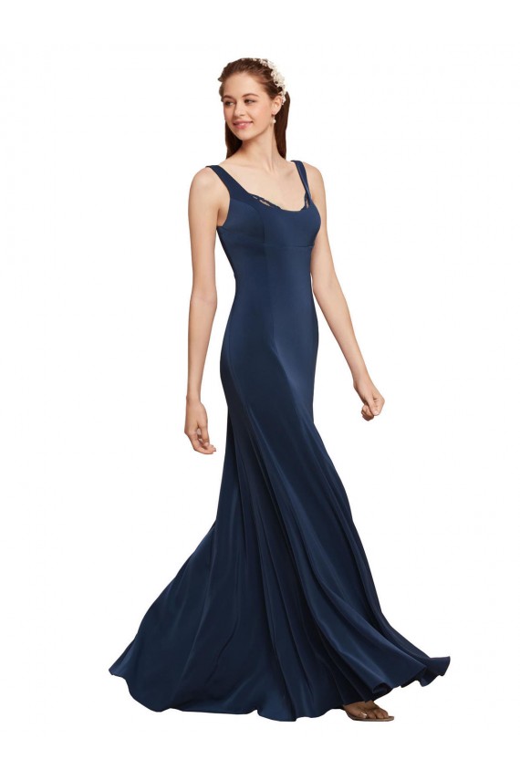 Discount Fit and Flare Long Formal Crepe Bridesmaid Dress / Prom Dress with Round Neck UK