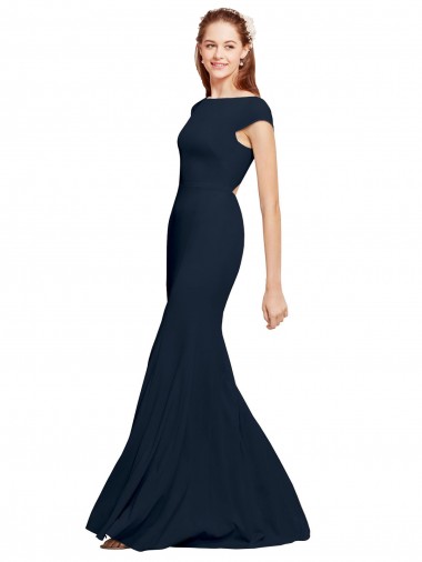 Discount Fit and Flare Long Formal Crepe Bridesmaid Dress / Prom Dress with Tie Open Back UK