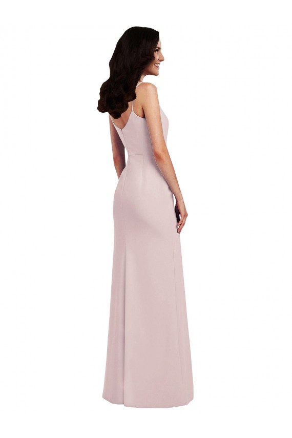 Discount Spaghetti Strap V Back Formal Crepe Bridesmaid Dress / Prom Dress with Front Slit UK