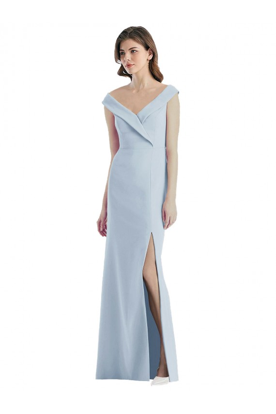 Discount Romantic Off the Shoulder Long Maxi Bridesmaid Dress with Side Slit UK