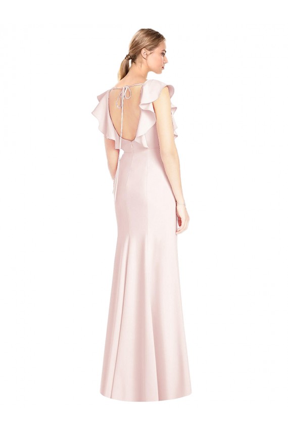 Discount Ruffle Cap Sleeves Open Back Trumpet Bridesmaid Dress / Prom Dress UK