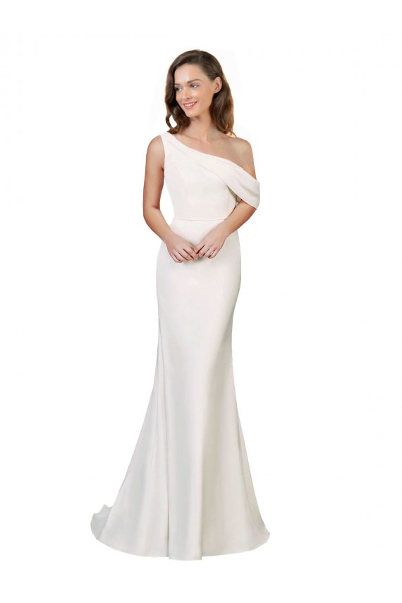 Discount One Shoulder Formal Crepe Bridesmaid Dress / Prom Dress with Draped Off the Shoulder Strap UK