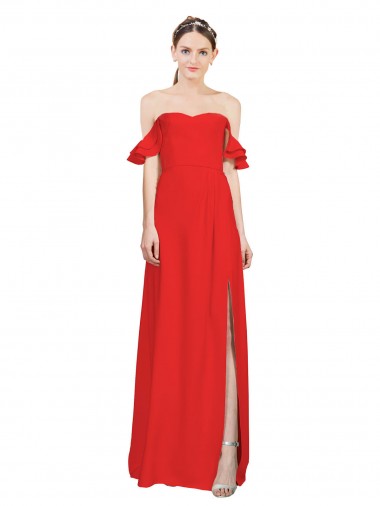 Discount Double Ruffle Flounce Sleeves Formal Crepe Bridesmaid Dress / Prom Dress with Slit UK