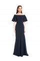 Discount Off the Shoulder Formal Crepe Bridesmaid Dress / Prom Dress with Short Ruffle Sleeves. UK