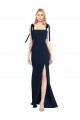 Discount Flat Tie Shoulder Crepe Trumpet Bridesmaid Dress / Prom Dress with Front Slit UK