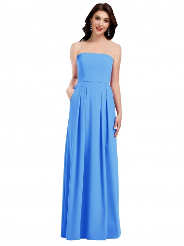 Discount Strapless Pleated Skirt Crepe Bridesmaid Dress / Prom Dress with Pockets UK