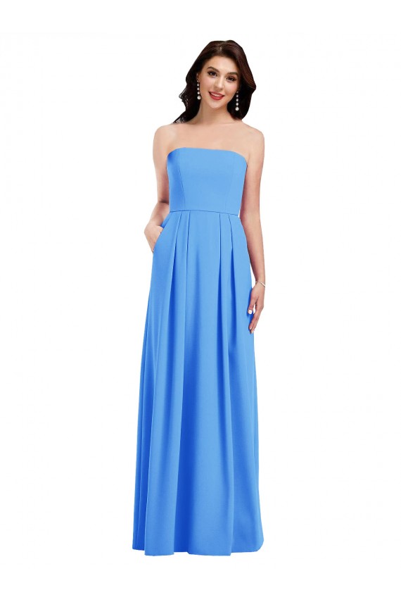 Discount Strapless Pleated Skirt Crepe Bridesmaid Dress / Prom Dress with Pockets UK
