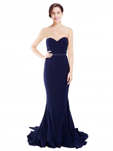 Discount Strapless Sweetheart Neckline Crepe Bridesmaid Dress / Prom Dress with Satin Waistband UK