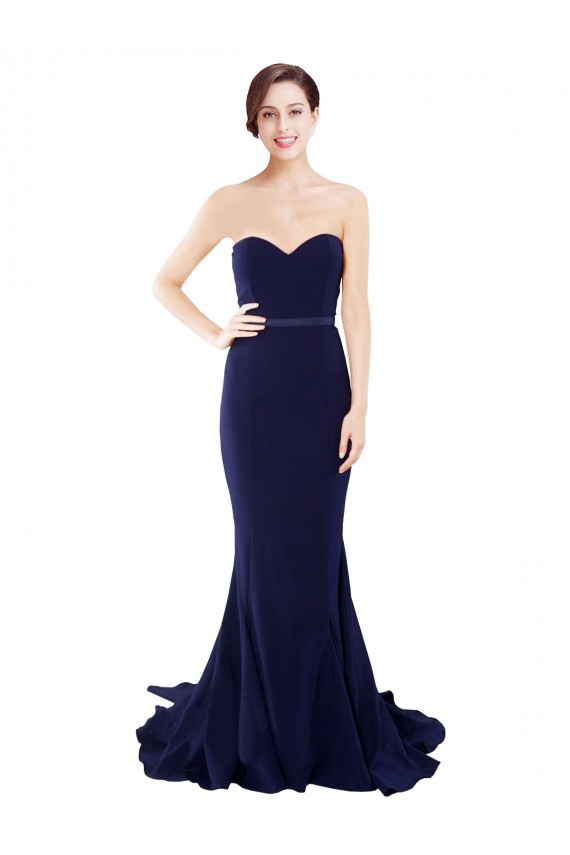 Discount Strapless Sweetheart Neckline Crepe Bridesmaid Dress / Prom Dress with Satin Waistband UK
