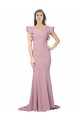 Discount Flutter Sleeves Low V-Back High Round Neck Formal Crepe Bridesmaid Dress / Prom Dress UK