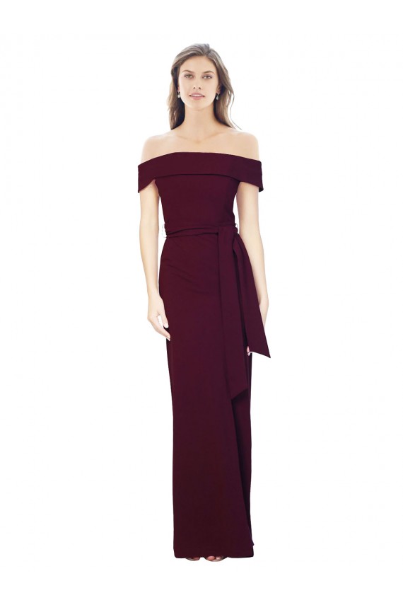 Discount Off the Shoulder Long Formal Crepe Bridesmaid Dress / Prom Dress with Waist Tie UK