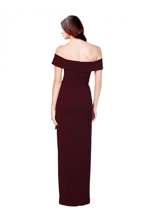 Discount Off the Shoulder Long Formal Crepe Bridesmaid Dress / Prom Dress with Waist Tie UK