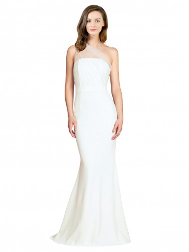 Discount Soft Tulle Shoulder Overlay Mermaid One Shoulder Formal Crepe Bridesmaid Dress UK