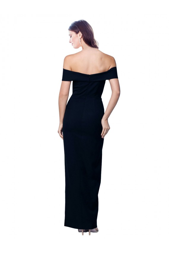 Discount Off the Shoulder Long Full Length Formal Crepe Bridesmaid Dress / Prom Dress with Side Split UK