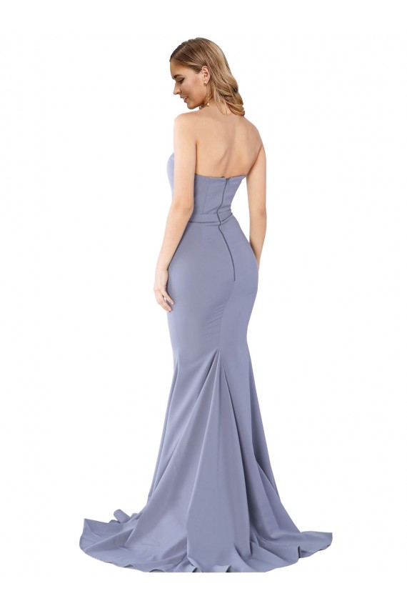 Discount Long Strapless Sweetheart Sweep Train Formal Crepe Bridesmaid Dress / Prom Dress with Low Back UK