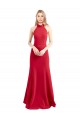 Discount Sleek Fit and Flare High Neck Halter Stretch Formal Crepe Bridesmaid Dress / Prom Dress with Open Back UK