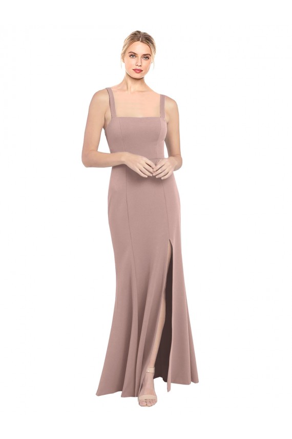 Discount Square Neck Fit and Flare Long Stretch Crepe Bridesmaid Dress / Prom Dress with Side Slit UK