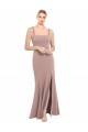 Discount Square Neck Fit and Flare Long Stretch Crepe Bridesmaid Dress / Prom Dress with Side Slit UK