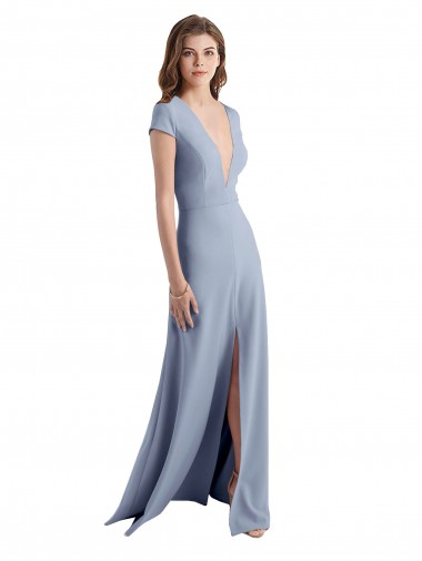 Discount Plunging V-Neck Cap Sleeves Stretch Crepe Bridesmaid Dress / Prom Dress with Front Slit UK