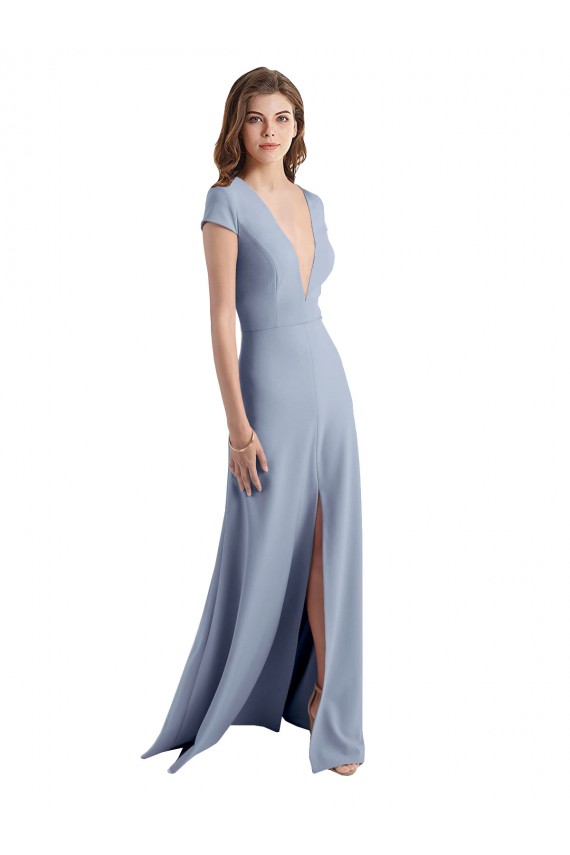 Discount Plunging V-Neck Cap Sleeves Stretch Crepe Bridesmaid Dress / Prom Dress with Front Slit UK