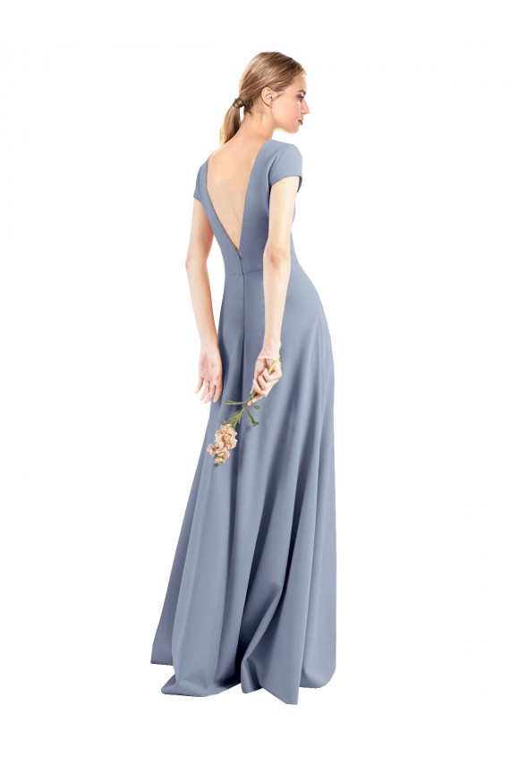 Discount Plunging V-Neck Cap Sleeves Stretch Crepe Bridesmaid Dress / Prom Dress with Front Slit UK